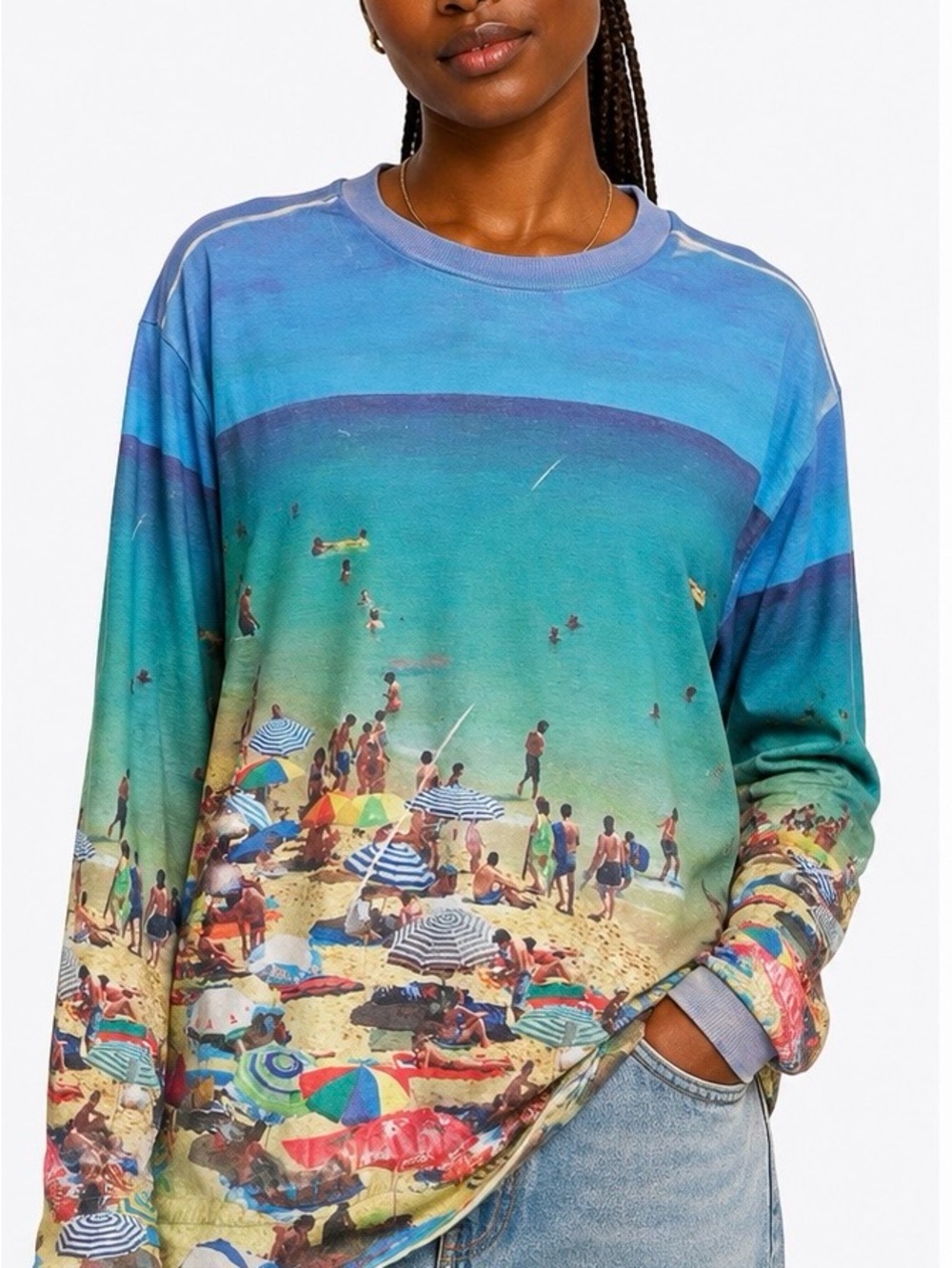 Freeze Multicolor Beach-Print Long Sleeve Tee